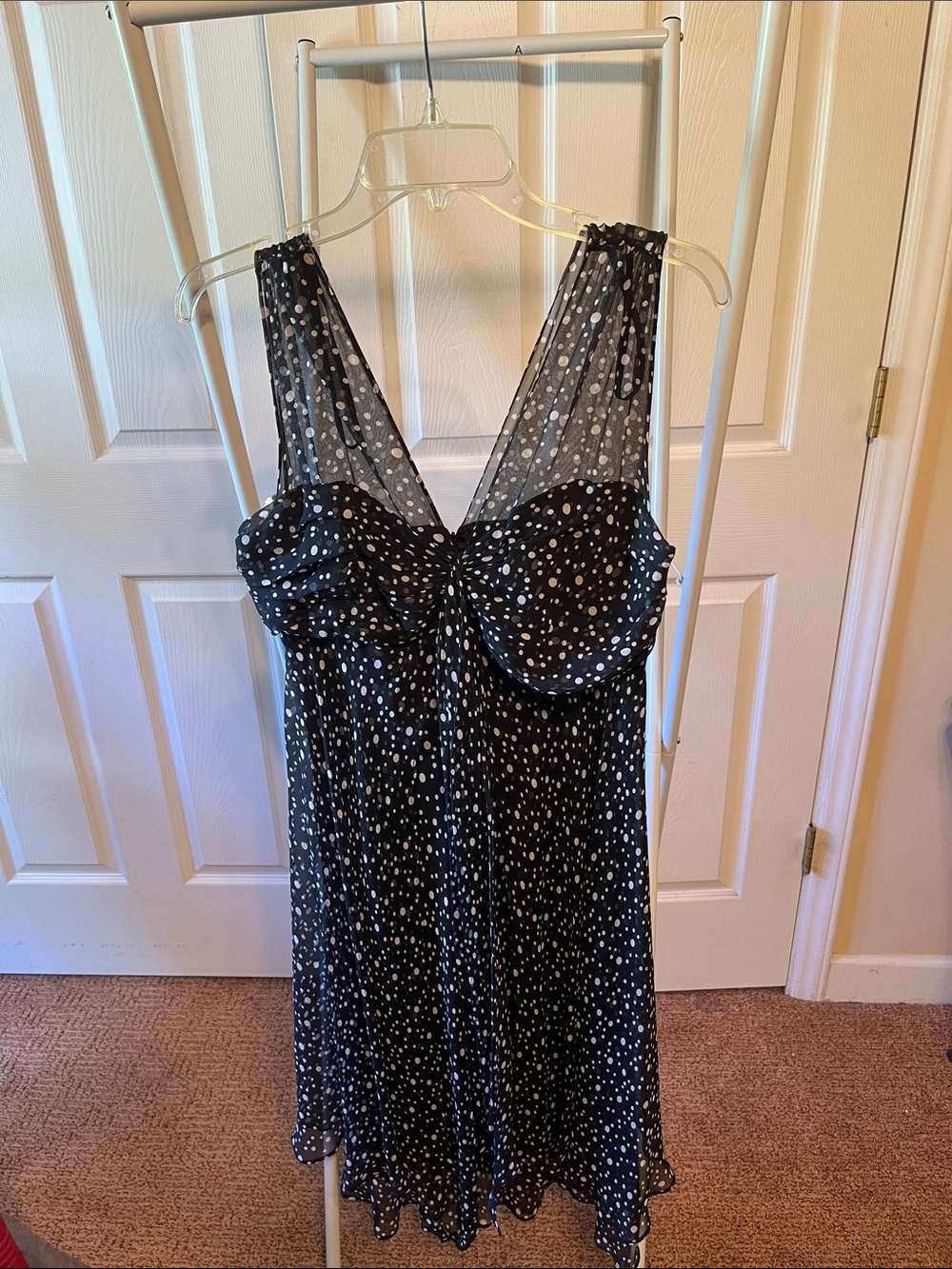R&M Richards Black Dress with White Polka Dots PTP 19” L 44”